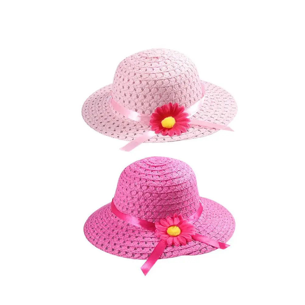 

4Pcs Sun Hat Set Straw Visor Decorated with Sunflower Ribbon for Kids Birthday Party Hats 3-7 Years Old