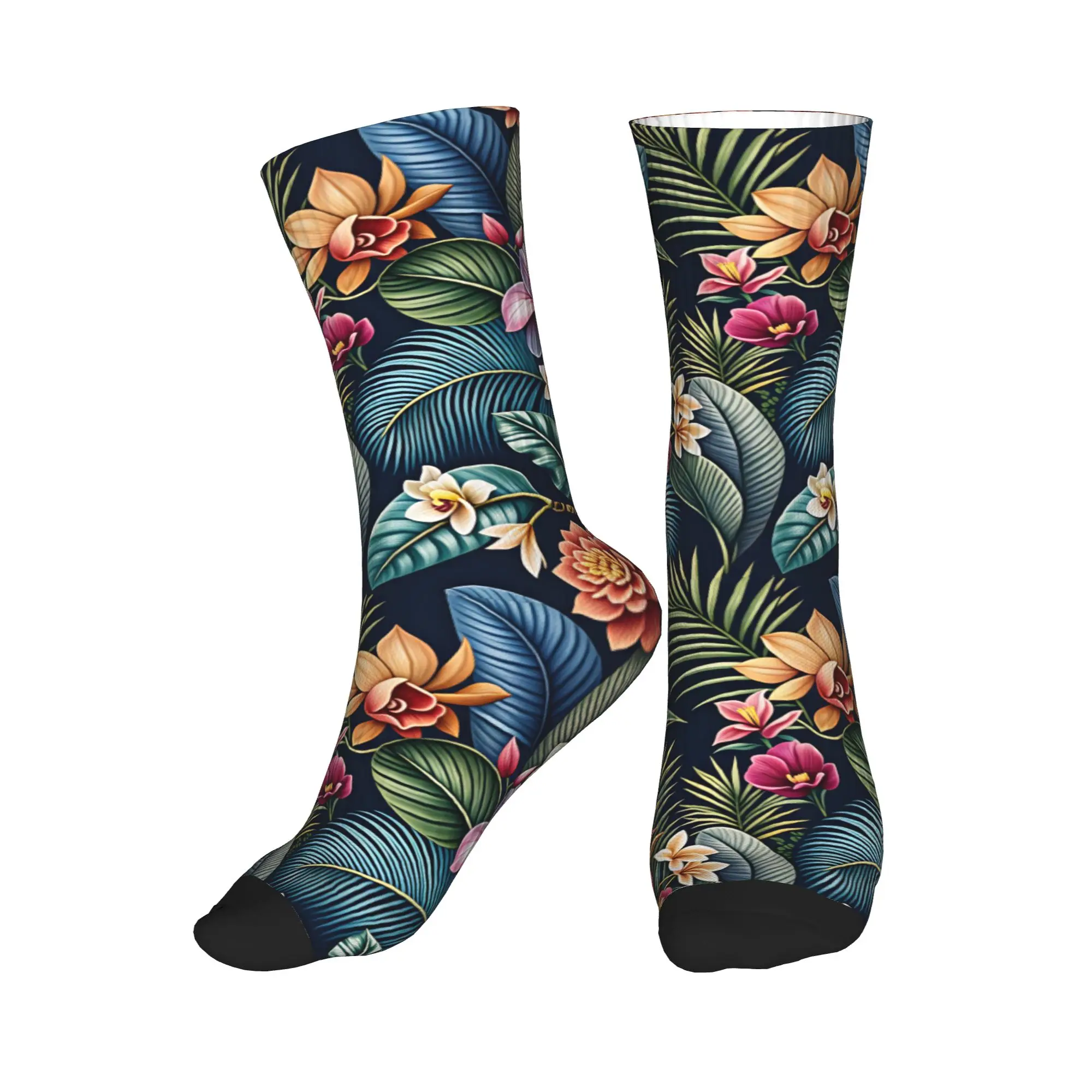 

Cute Men's Vintage Dark Tropical 3D Relief Orchid Floral Dress Socks Unisex Comfortable Warm 3D Printed Crew Socks