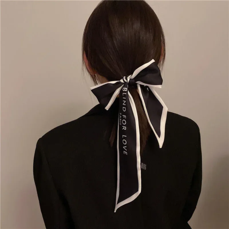 Fashion Retro Letters Hair Streamer Houndstooth French Ponytail Holder Multi-use Tassel Hair Bows Hair Bands Women Accessories