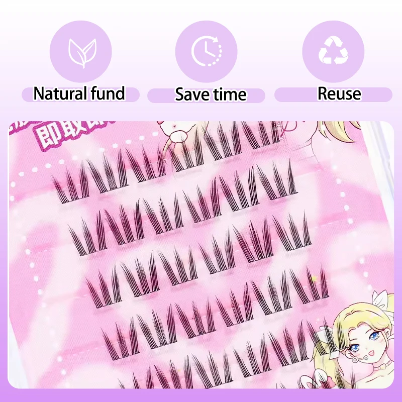Kit de revolución de pestañas sin pegamento de 10 filas, tiras autoadhesivas para ojos de zorro y tapas con capucha, extensiones sedosas con luz de plumas
