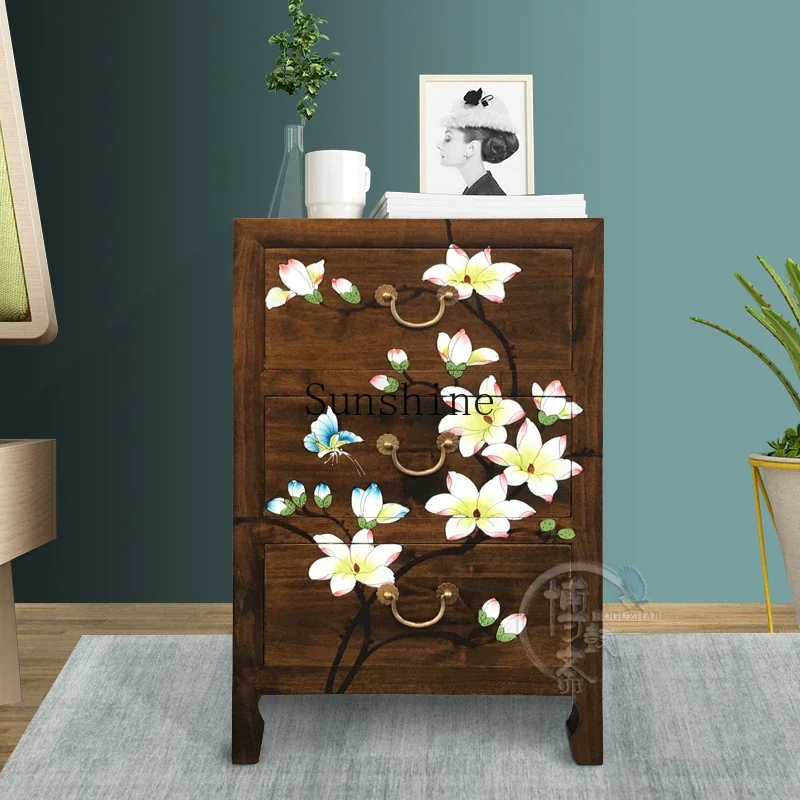 Painted solid wood bedside table camphor wood environmentally friendly furniture modern simple bedroom bedside living room chest