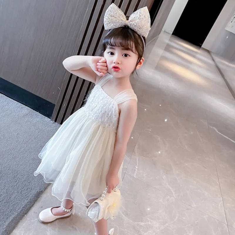 2022 New Fashion Baby Girls Lace Sequins Princess Dress Summer Style Kids Dance Ball Gown Party Dress Children Clothes 2-7 Years