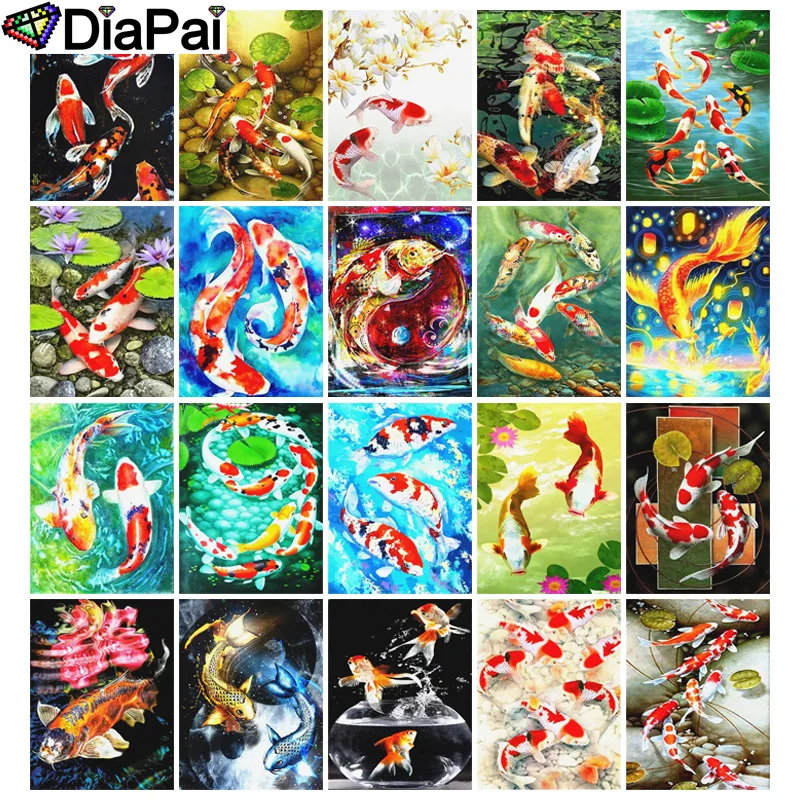 DIAPAI Diamond Painting Cross Stitch "Animal Fish" Full Square Round Diy 5d Diamond Embroidery Picture Rhinestone Art