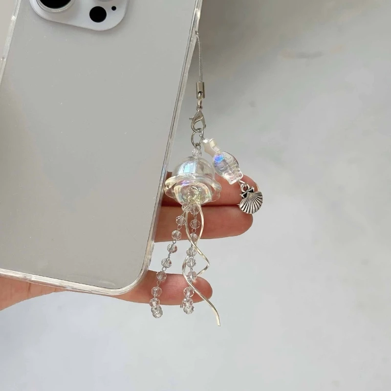 Jellyfish Phone Lanyard Handmade Tassels Star Beaded Keychain Bag Pendant Decors for Backpack Purse Wallet Phone Case