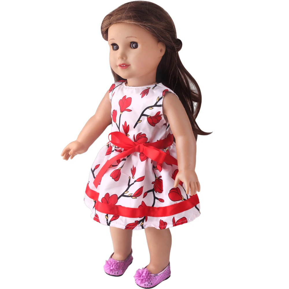 Vestido estampado de coração de verão, urso e geração, boneca americana de 18 espaços, vestidos florais, 43 cm, acessórios de roupas de bonecas
