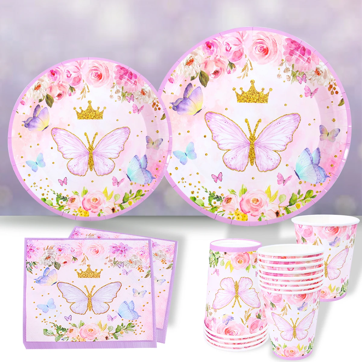 New Spring Butterfly Party Disposable Tableware Set Paper Plate Napkin Banner Happy Birthday Party Decoration Baby Shower Girl