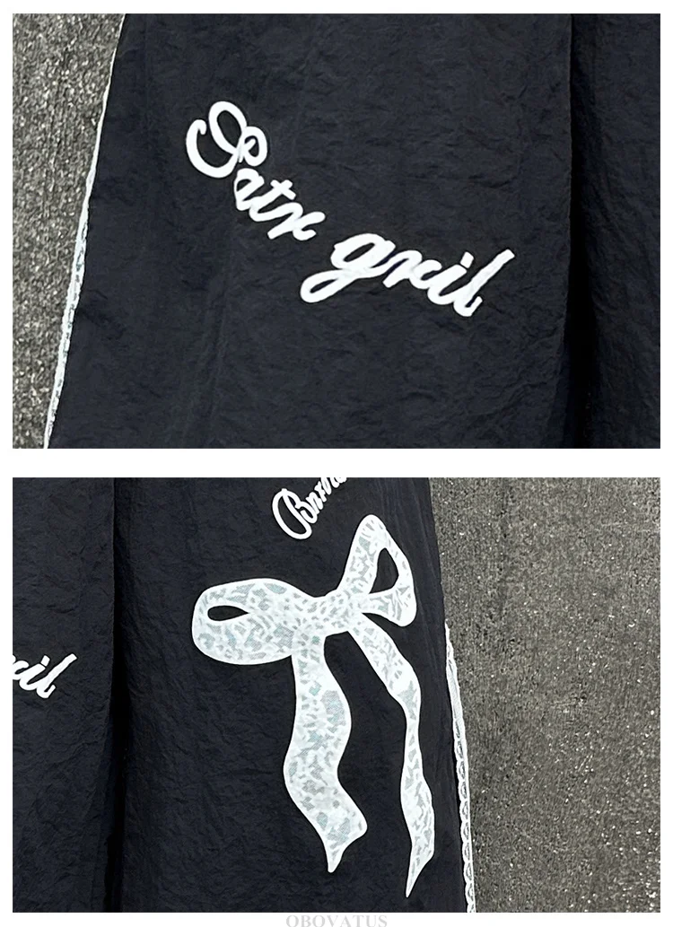 Schwarze Freizeithose für Kinder mit Spitzenschleife für Mädchen, Frühlingsmode, Spitzenhose, lockere Freizeithose mit weitem Bein, Streetwear – Detail 11