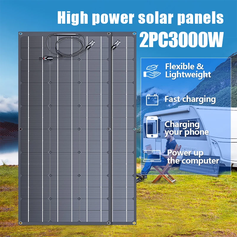 1500W 3000W Solar Panel Portable High Efficiency Power Bank Flexible 12V18V Charging Outdoor Solar kit  For Phone Camping Boat