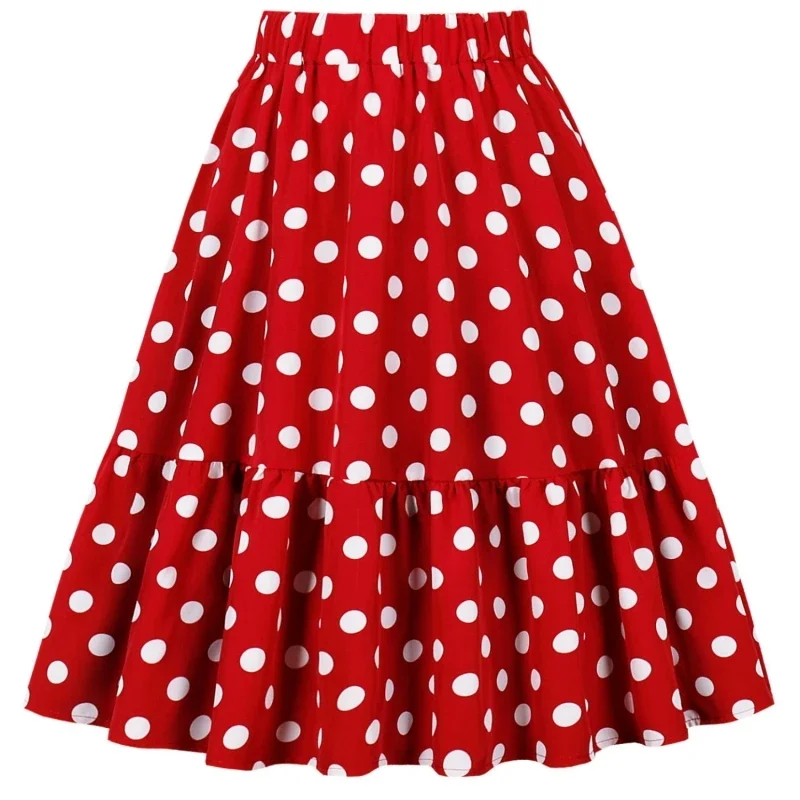 

2025 Elegant Flower Dot Printed Casual Party Elastic Waist Knee length Skirt for Women