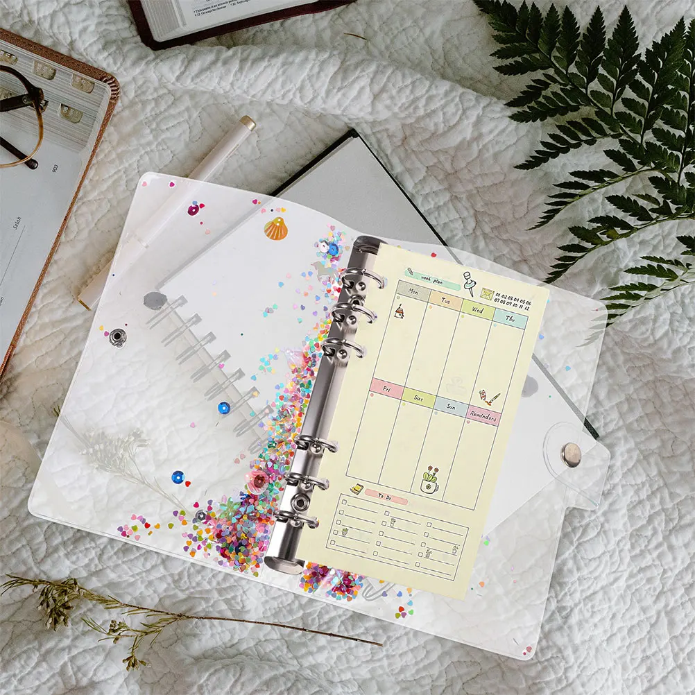 2 قطعة غطاء الموثق الترتر اللامع البلاستيك فضفاضة ورقة دفتر قذيفة للمدرسة مكتب الجمالية المفكرة حافظة منظم الملفات