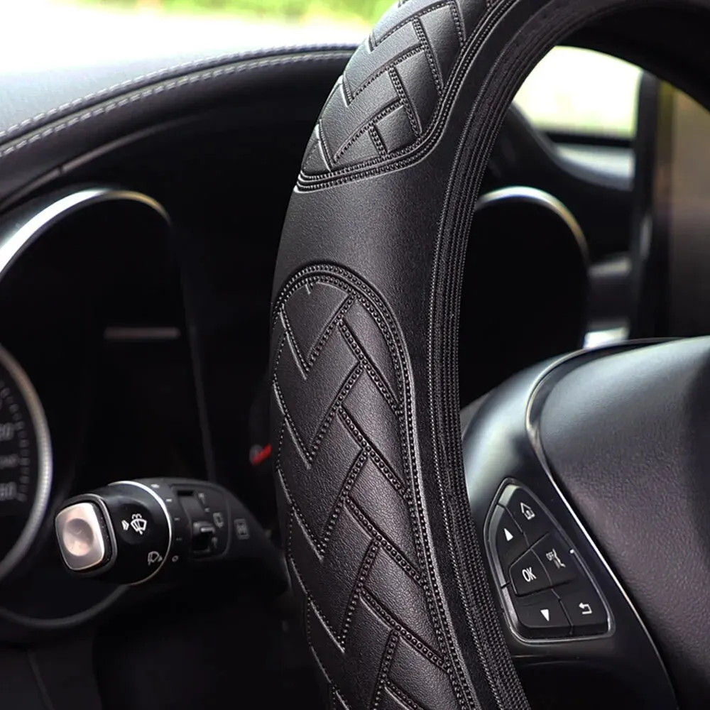 Three-Dimensional Embossed Leather Comfortable Car without Inner Ring Steering Wheel Cover Car Accessories Suitable for 14.5-15i