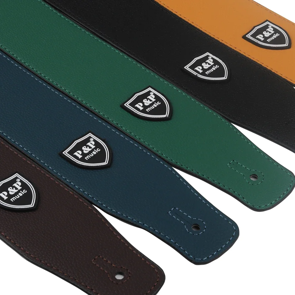 P&P 2,5-calowy pasek gitarowy ze skóry PU Poszerzony, regulowany, miękki pasek do elektrycznej gitary akustycznej Folk Bass Strap