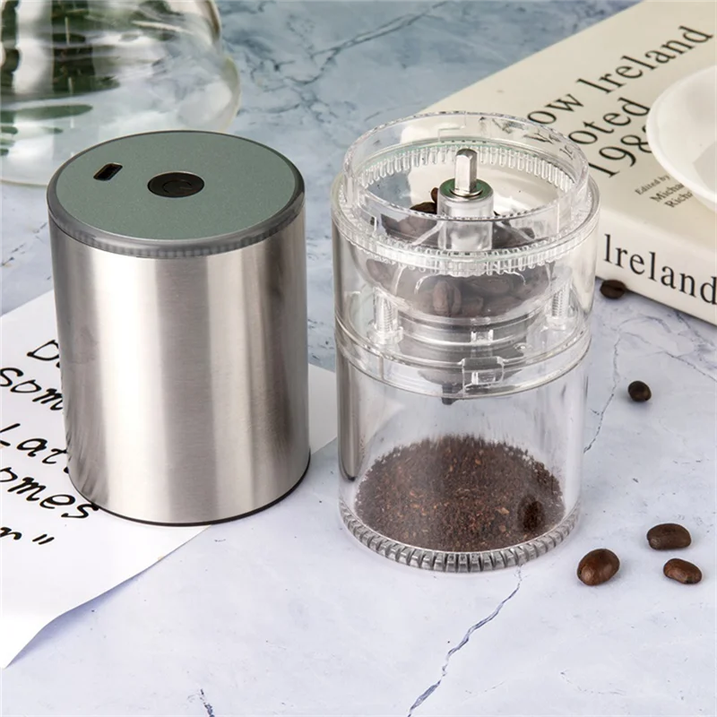 

AA96 Portable Coffee Grinder Electric USB Rechargeable Coffee Beans Grinding Automatic Bean Grinder for Kitchen Home-Silver