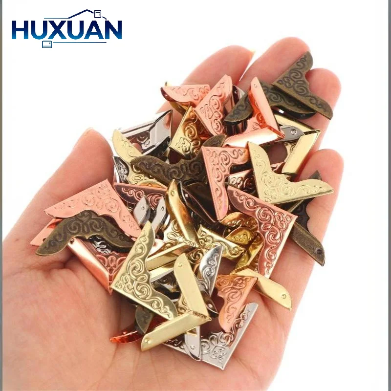 100Pcs Vintage Metal Corner Protector Retro Carved Pattern Book Case Corner Guard Anti Collision Decorative Angle Bracket