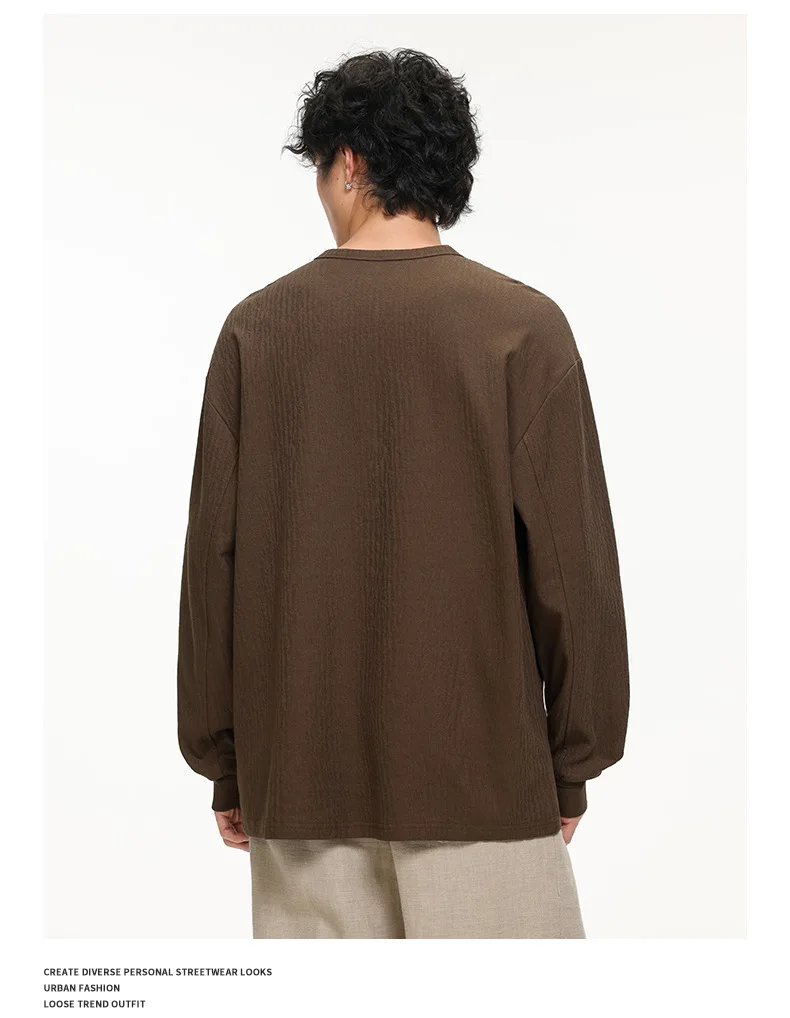 PFNW Versatile Solid Color Casual Base Shirt Men's V Neck Textured Long Sleeve T Shirt 2026 Autumn New Tide 28L3528