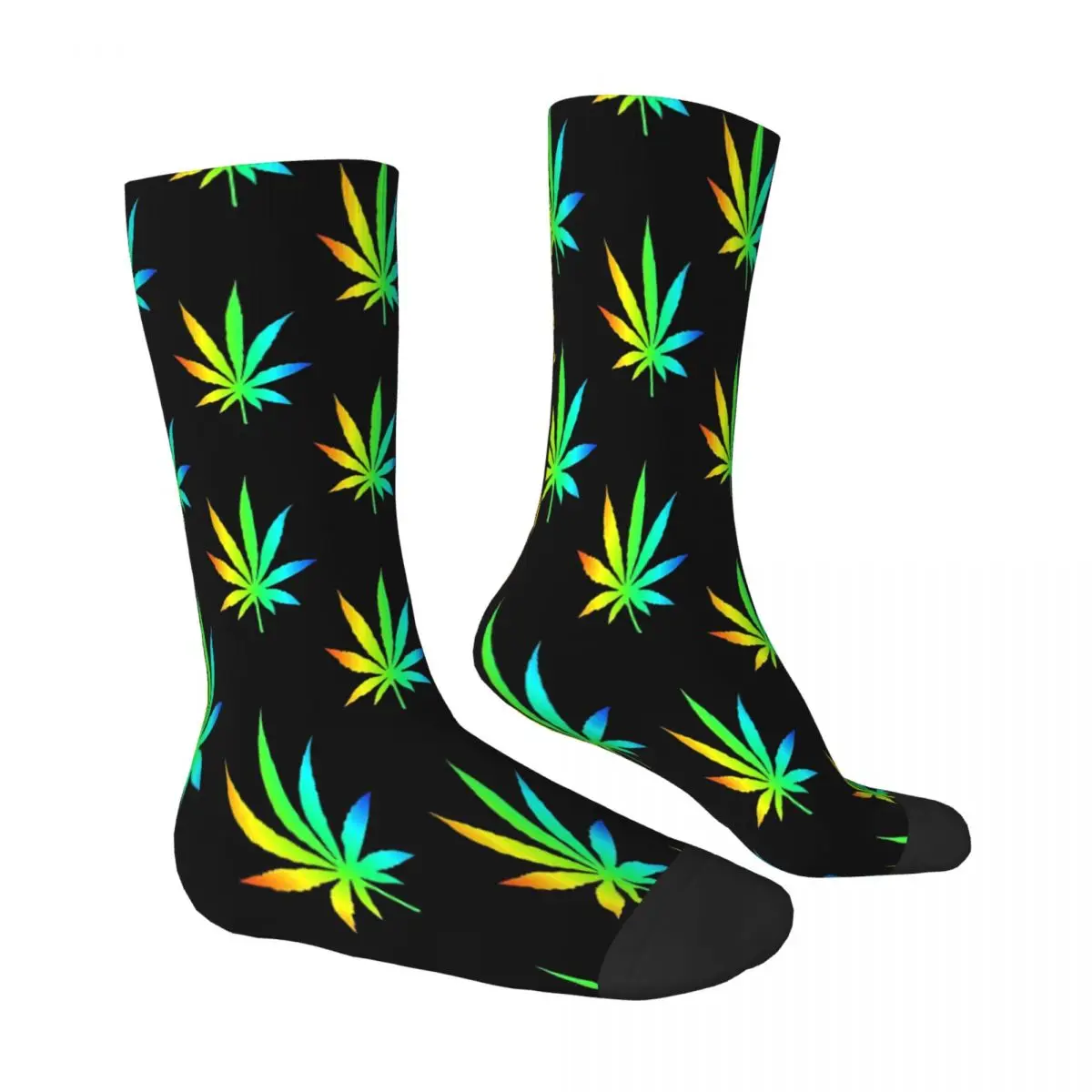 Rainbow Marijuana Leaf Socks Male Mens Women Autumn Stockings Printed