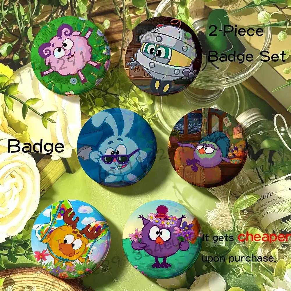Cartoon S-Smeshariki Brooches for Backpack Accessories 25 32 44 58 75mm Round 2-piece set Free Mix