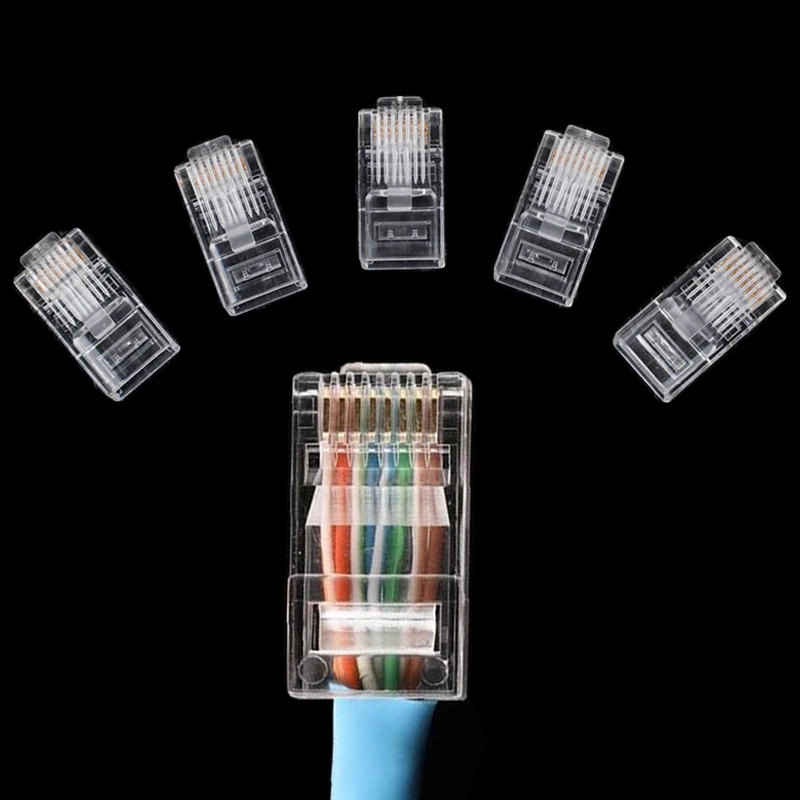 Crystal Metal CAT5e RJ45 Connector 8P8C Modular Ethernet Cable RJ 45 Ends Ethernet Cable Crimp Connectors UTP Network Plug