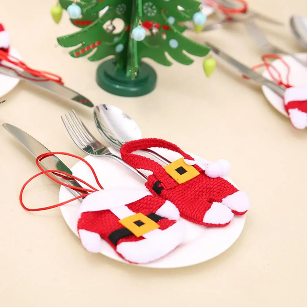 8 Pcs Christmas Cutlery Holders Xmas Tableware Sleeve Reusable Knife Fork Spoon Cover Cutlery Pouch for Party Dining Table