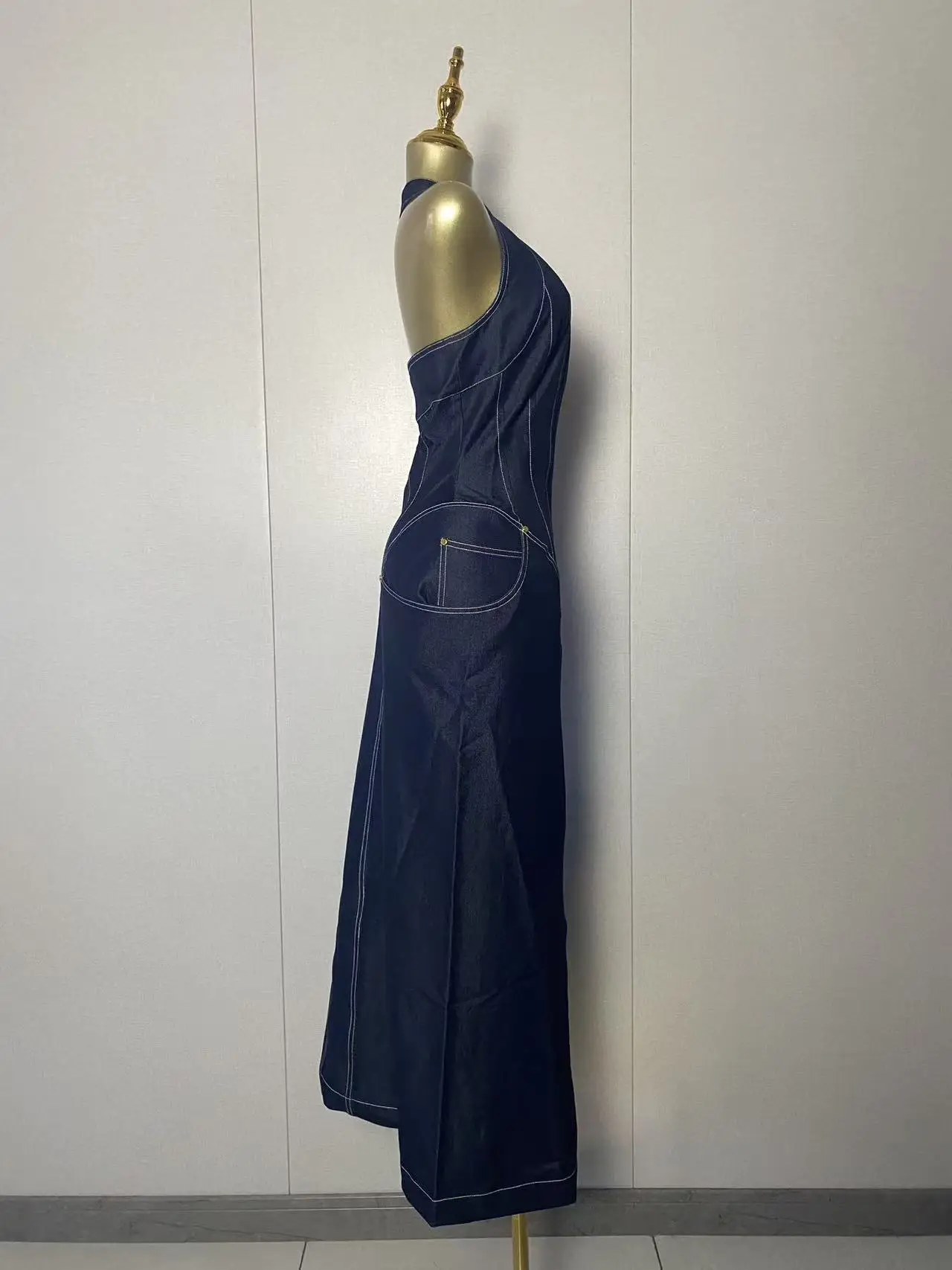 2025 New Women Luxury Sleeveless bACKLESS Zipper Denim Blue Dress 2025 Elegant Evening Club Luxury Birthday Party Dresses