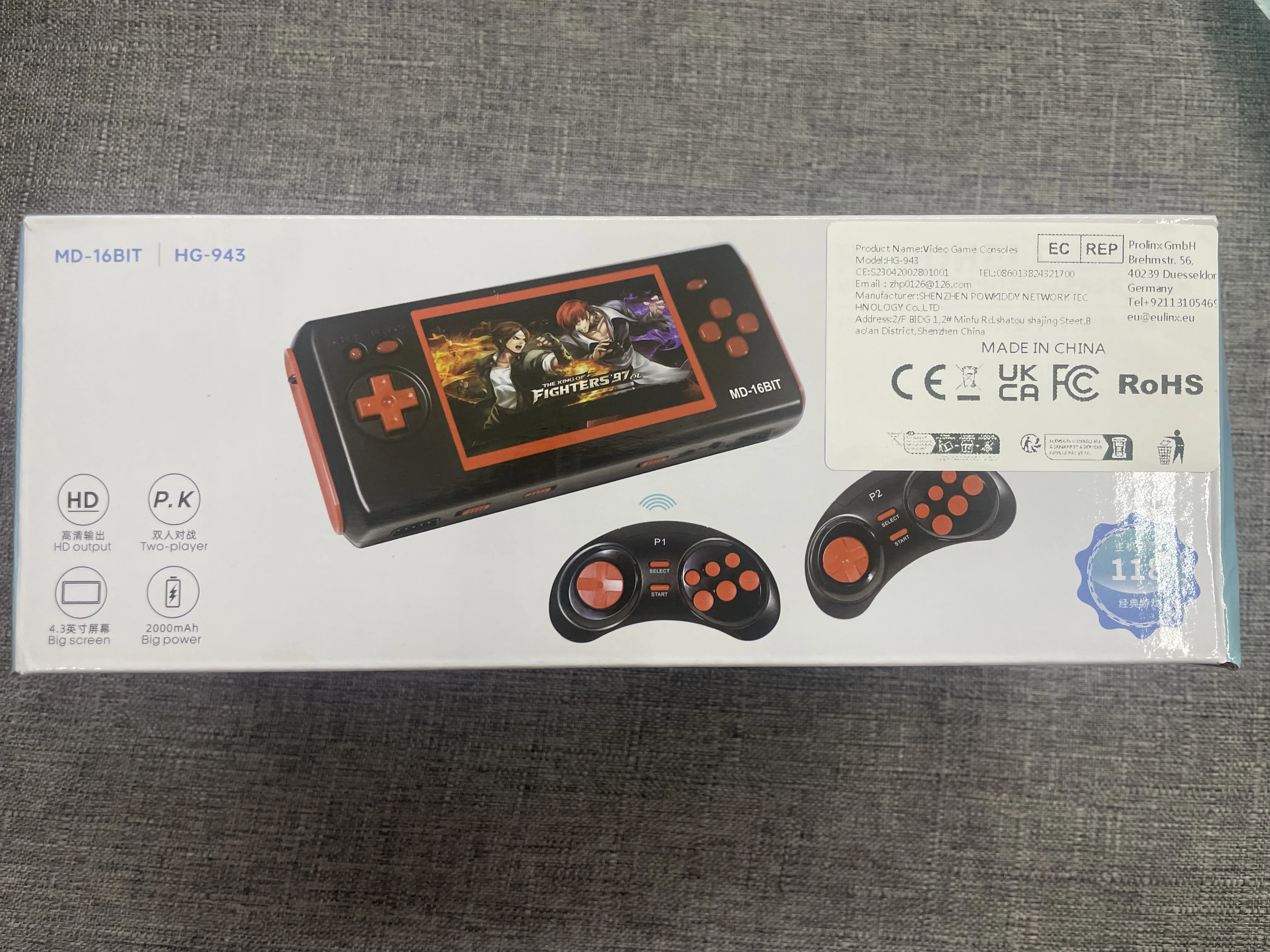 

HG-943 4.3inch 16BIT HDMI TV handheld game Retro game console arcade console 2player wireless have 118 games support game card