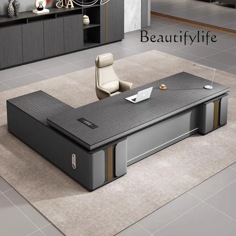 

Office President's Table Boss Table and Chair Combination Modern Light Luxury Advanced Class Desk Office Furniture