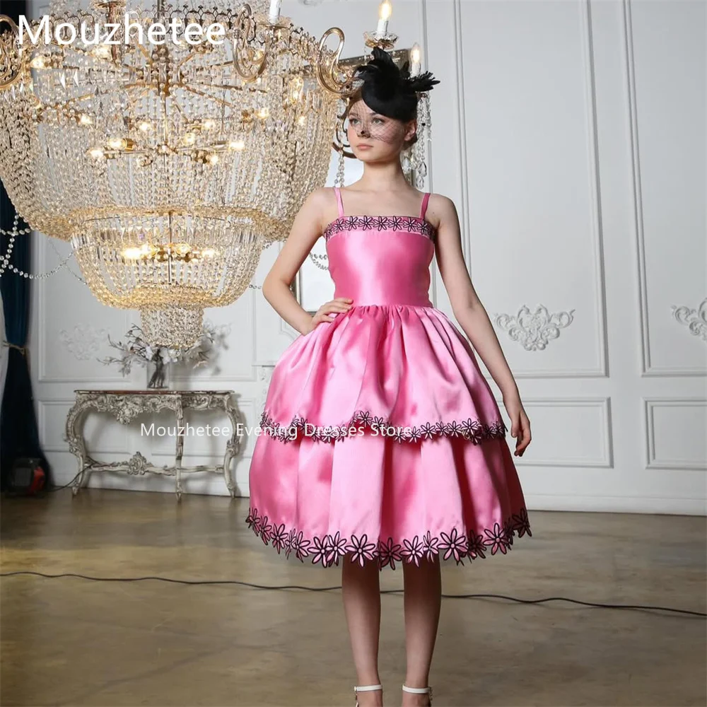 

Mouzhetee A-Line Flowers Pink Flowers Girl Dresses Wedding Party Dress for Kids Sleeveless Flowers Girls Prom Gowns Custom Made