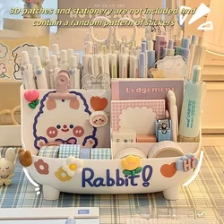 1pc Cute Desktop Pen Holder: Large Capacity Cute Stationery Storage Box Cartoon Design Durable Acrylic Material, Suitable for Of