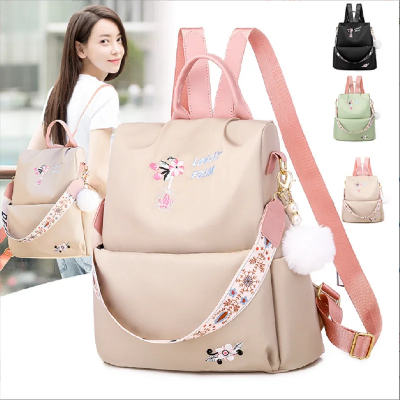 

2025 Korean Oxford Embroidery Flower Backpack Women Fashion Large Capacity Shoulder Bags School Bag Anti Theft Travel Knapsack