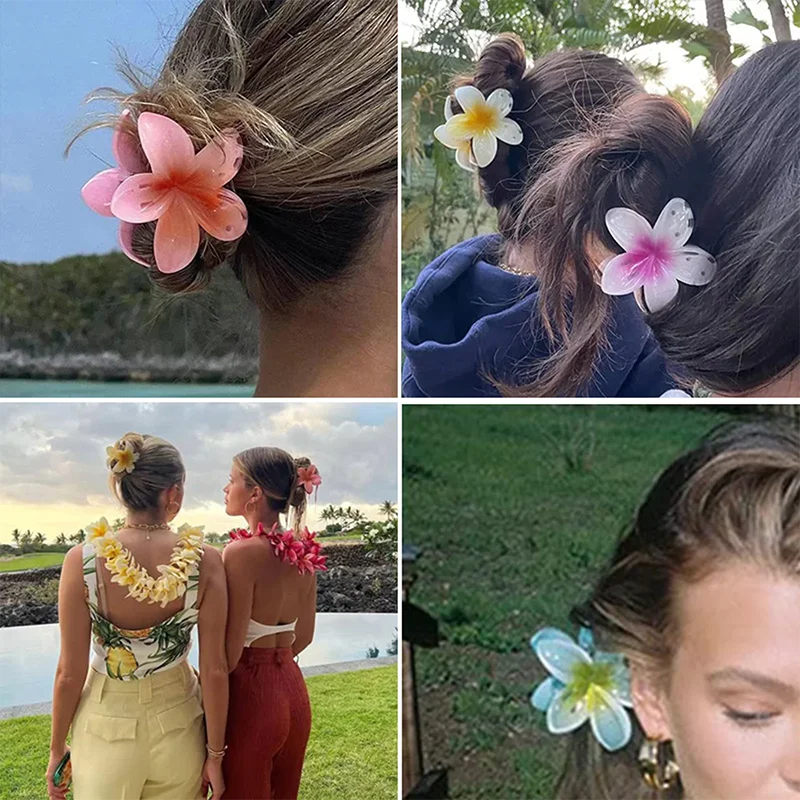 Summer Gradient Flower Acrylic Hair Clip For Women Sweet Ponytail Hair Claw Shark Hairpin Barrettes Hair Accessories