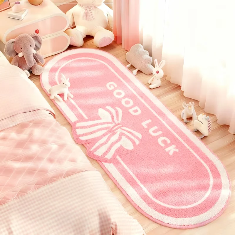 VIKAMA Girl's Heart Butterfly Knot Pattern Plush Carpet Bedroom Anti Slip Soft Floor Mat Indoor Home Decoration