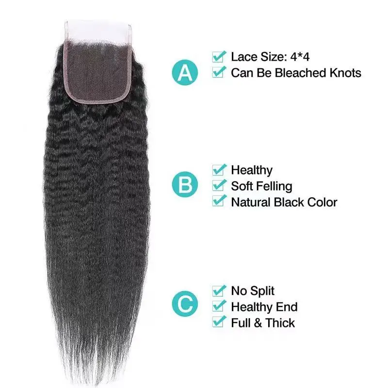 ياكي مستقيم 4x4 الدانتيل إغلاق الشعر البشري غريب مستقيم 4x4 الدانتيل الشفاف إغلاق البرازيلي عذراء الشعر الطبيعي للنساء #4