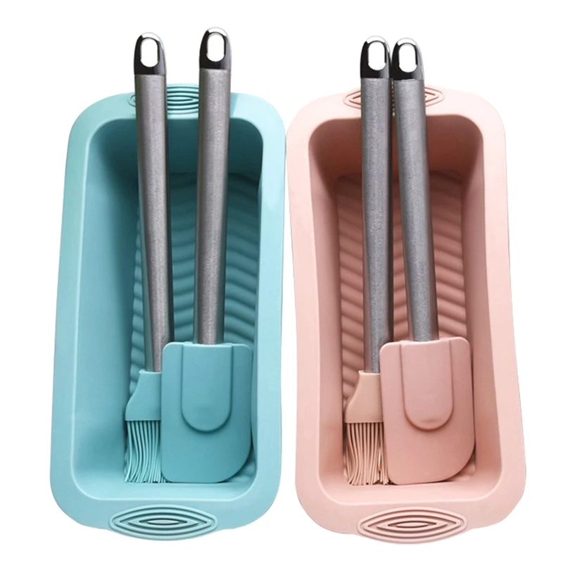 

Silicone Bread Loaf Pan Cake Mold Baking 3-Pcs Set Mold Stainless Steel Spatula Oil Brush Non-Stick Bread Pans