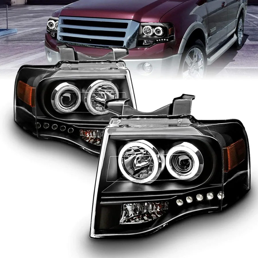 

Black Xtreme LED Halos Projector Headlights for 2007-2014 Ford Expedition - Enhances Night Driving Safety and Vehicle Aesthetic