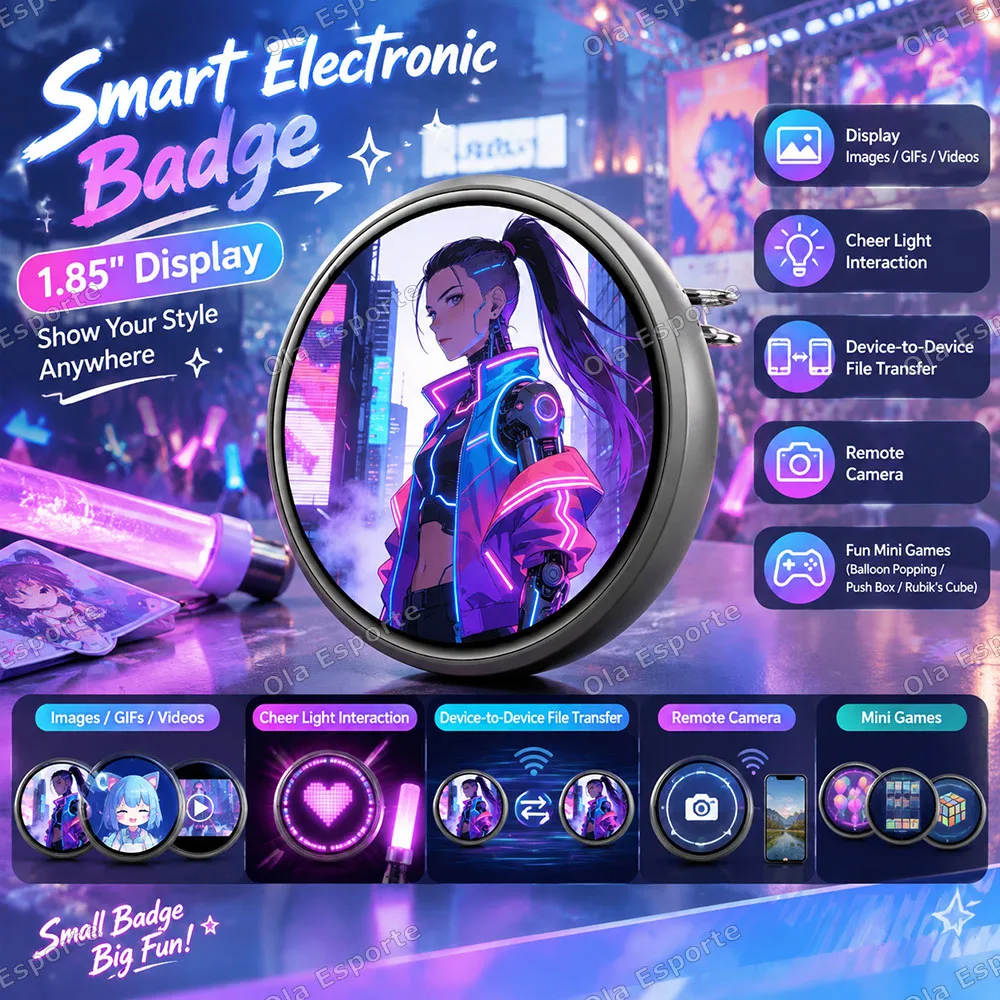 NEW Dynamic Electronic Badge Display Pin 1.85 In Touch Screen Anime E-Badge For Game Peripherals Fans Friends Birthday Gifts M3