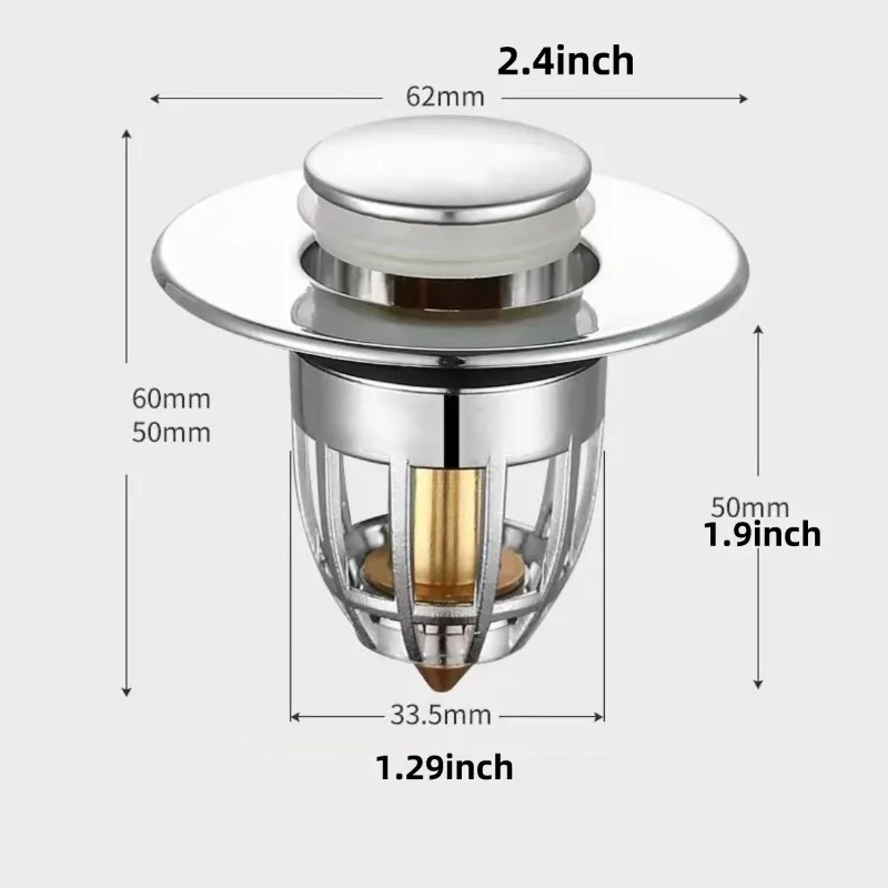 Universal Push Rebound Sink Drain Stopper Chrome Pop Up Basin Drain Filter Hair Catcher Bathroom Sink Drain Plug