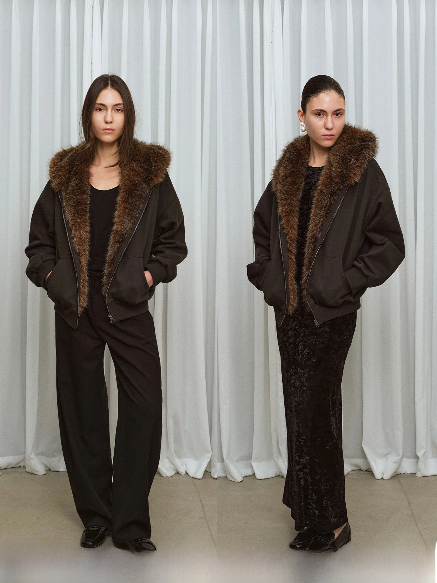 

AOLOL Faionable Hooded Fur Coat High Quali Eco-friendly Women's Winter Vintage Large Fur Collar Thi Warm ort Jaet