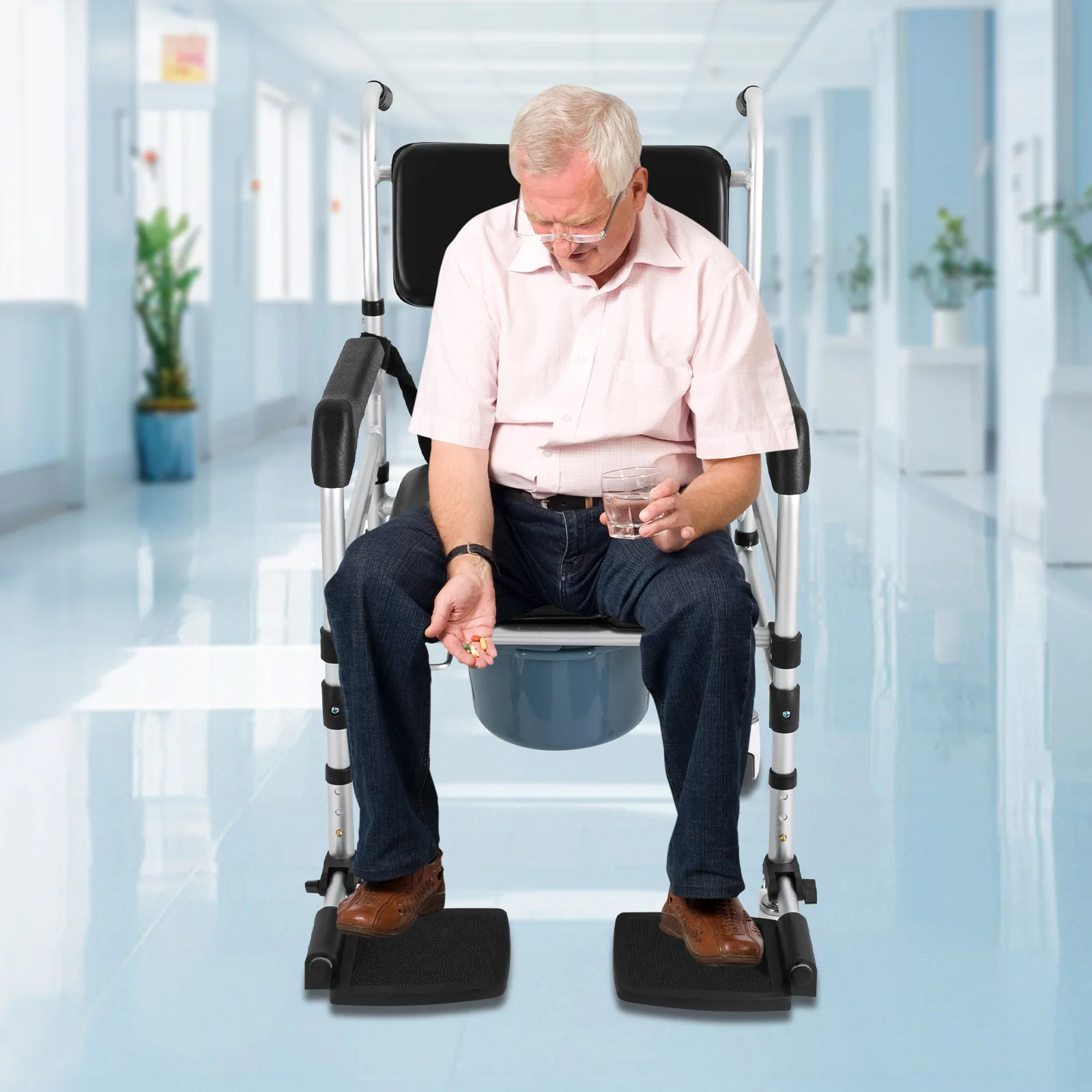 Folding Shower Chair with Wheels 352lbs, Height Adjustable Rolling Commode Chair with Bidet, Toilet Shower Seat for Hospitals, Nursing Homes, Homes