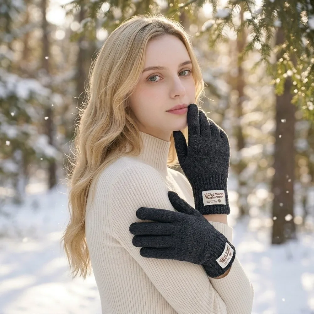 Fashionable Unisex Knitted Gloves Elastic Cuff Solid Color Warm Gloves Windproof Winter Gloves Outdoor Activities
