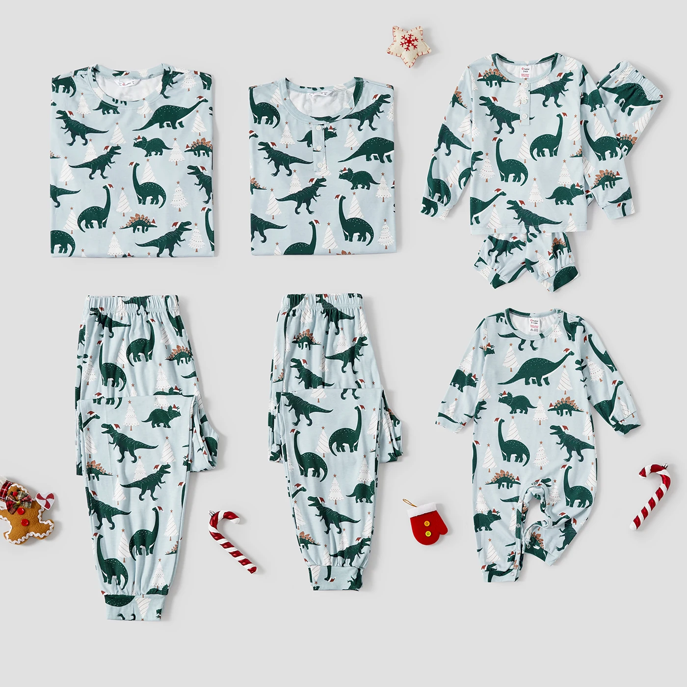 

PatPat Christmas Family Matching Dinosaur Print Long-sleeve Pajamas Sets(Flame resistant)