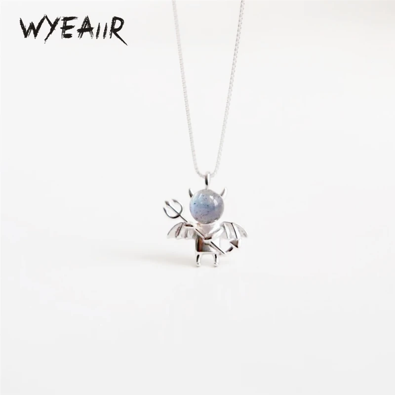 

WYEAIIR 925 Sterling Silver Moonlight Stone Lovely Little Devil Sweet Student Gift Fine Jewelry Luxury Female Necklace
