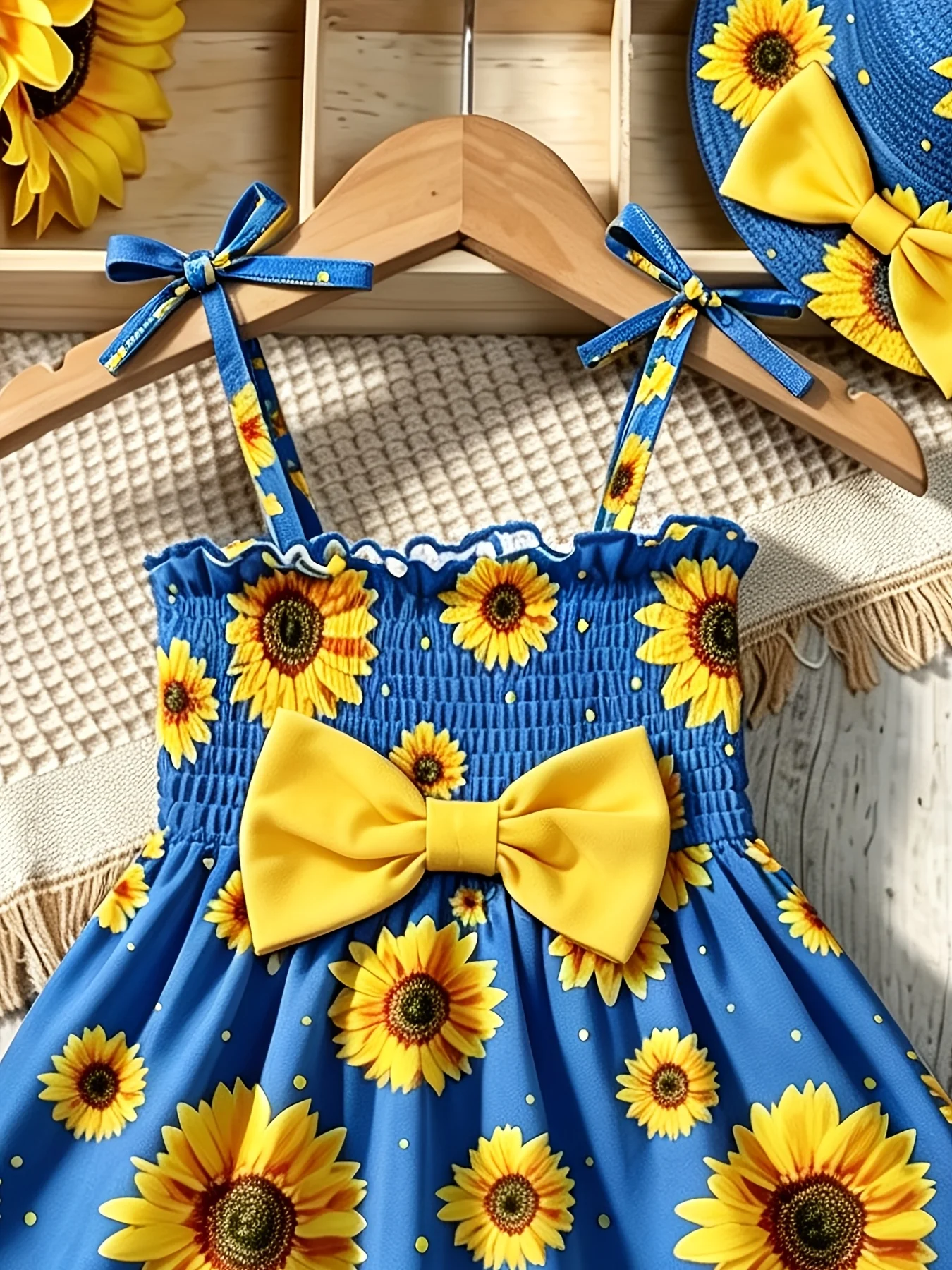 Mädchen Lässiges Bequemes Trägerkleid mit Quadratischem Ausschnitt Ärmellos Schleife Blumendruck Kleid Top Kinder- und Damenmode – Detail 7