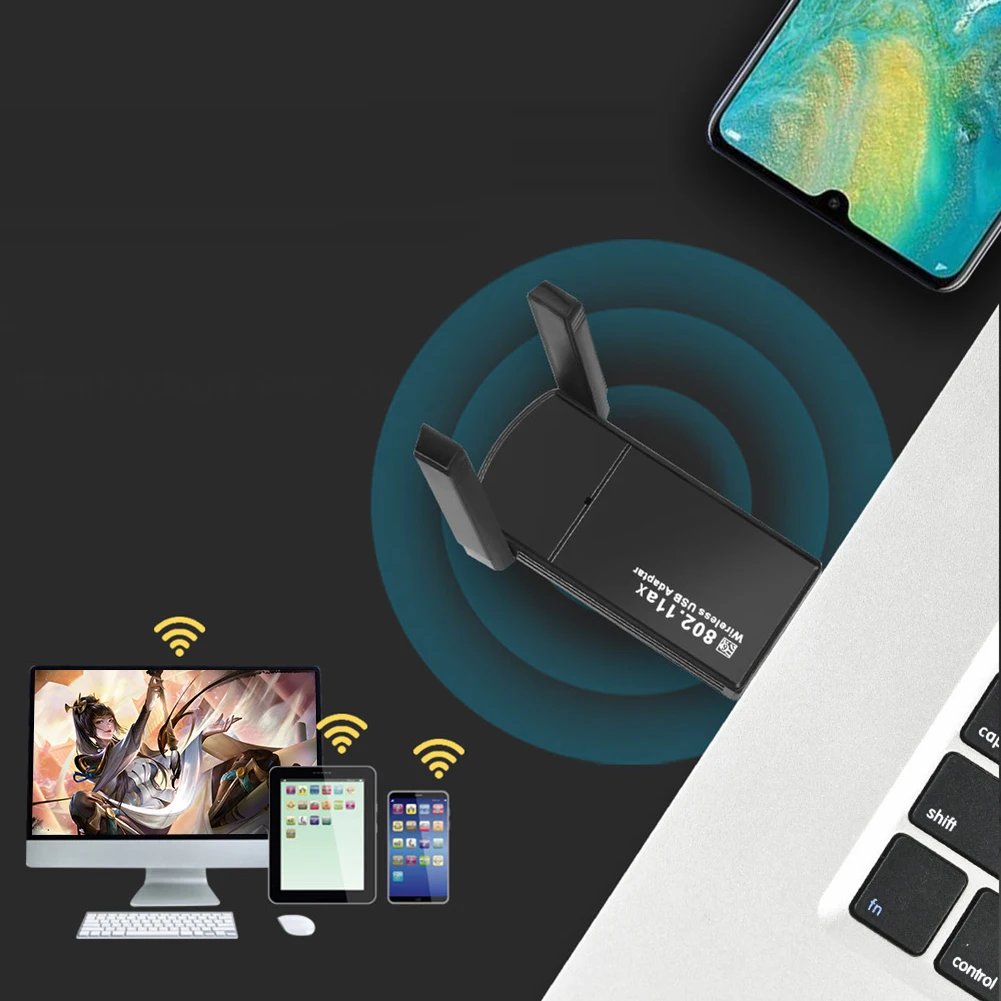 WiFi6 USB WiFi Adapter Network Card Dual Band 2.4G/5GHz External Wireless Adapter 1800Mbps For PC Laptop Window