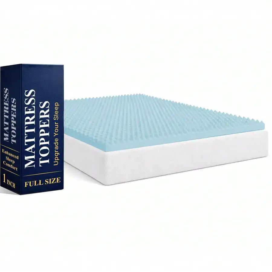 1-Inch Premium Convoluted Gel Memory Foam Toppers For Enhanced Comfort And Support, Blue