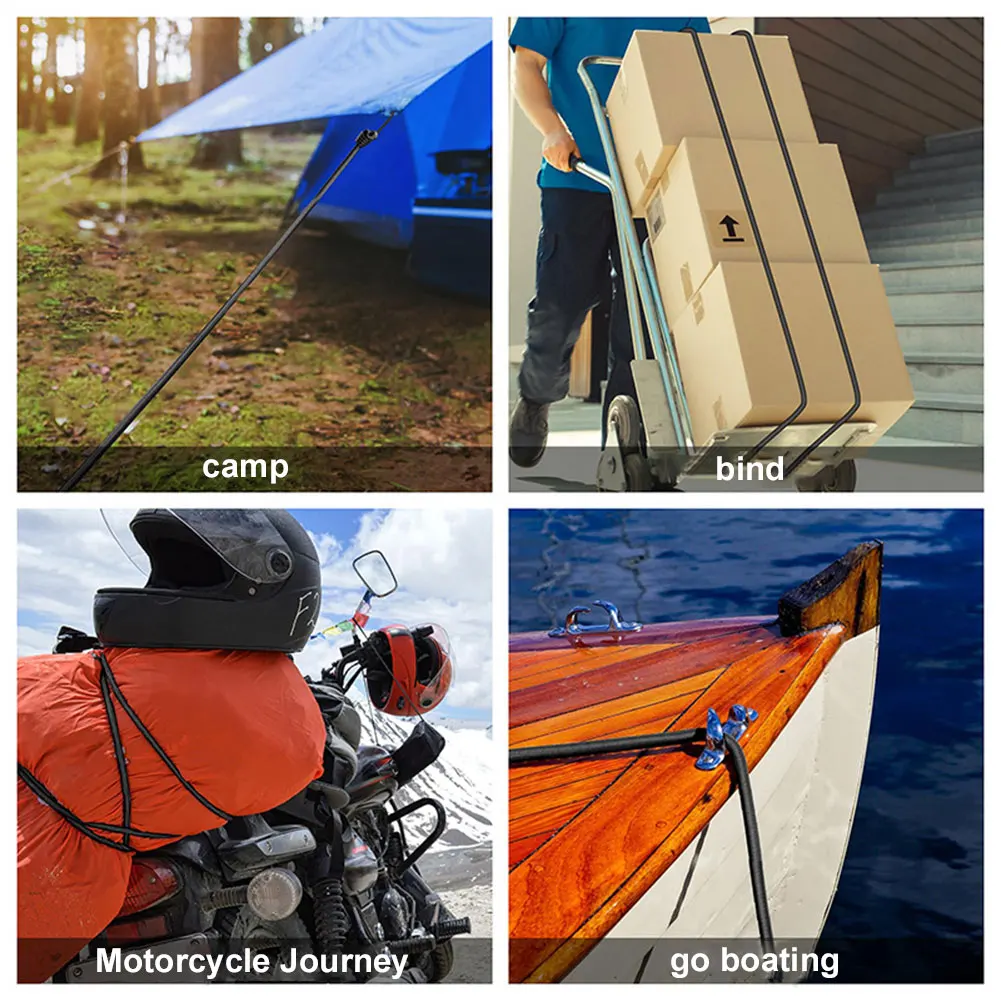 Rubber Bungee Cord with Hooks Rubber Tarp Strap Small Bungee Strap for Truck Van Motorcycle Cargo Tarps
