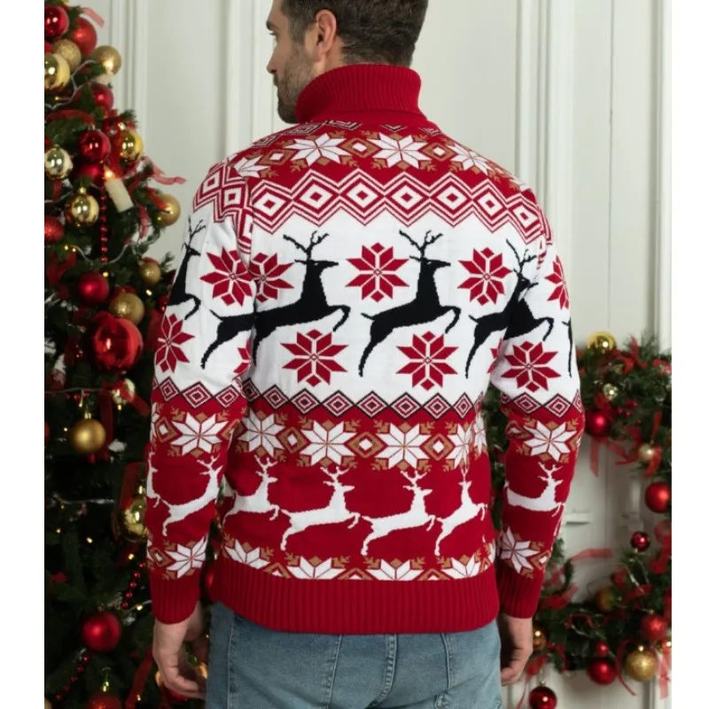 Christmas Reindeer Turtleneck Sweater Christmas Knitting Long Sleeved Couples Jumpers Warm Thicken Winter Sweaters