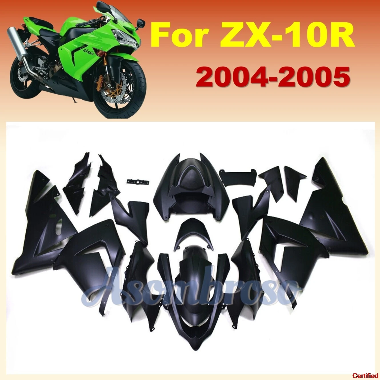 

Полные комплекты обтекателей для Kawasaki Ninja ZX10R 04 05 ZX-10R ZX 10R 2004 2005, матовый черный обтекатель мотоцикла