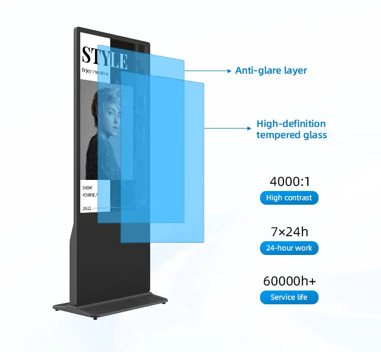 43 50 55 ''أرضية داخلية كشك عرض المعلومات الوسائط الإعلان لاعب عمودي Lcd لافتات رقمية مركز تسوق