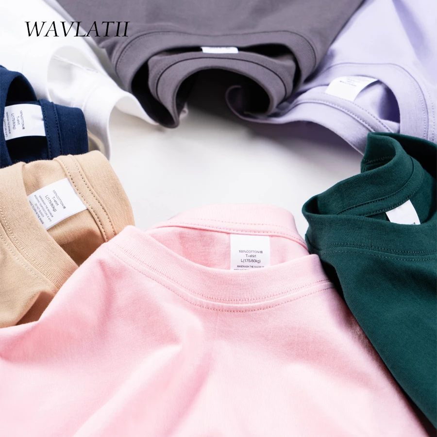 WAVLATII Women New 100% Cotton Solid T shirts Female Pink White Casual Summer Tees Lady Oversized Short Sleeve Tops WT2401