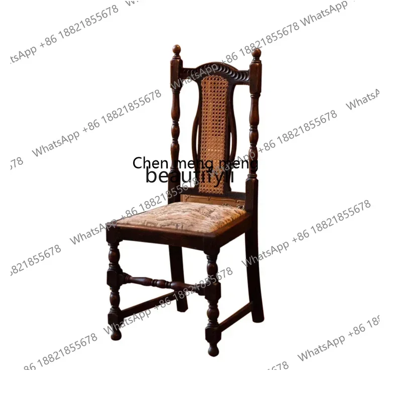 P178 Medieval style solid wood dining chair American hand-carved fabric office dressing leisure chair